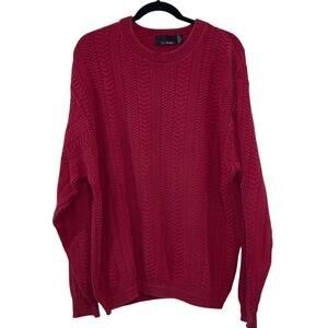 Vintage Bill Blass Cable Knit Sweater XL Classic Red Crewneck Pullover